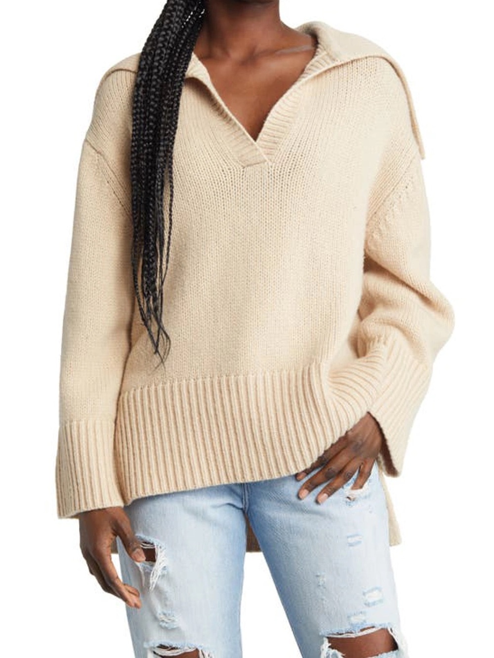 Frame Tan Oversized Collar Merino Wool Sweater Size S